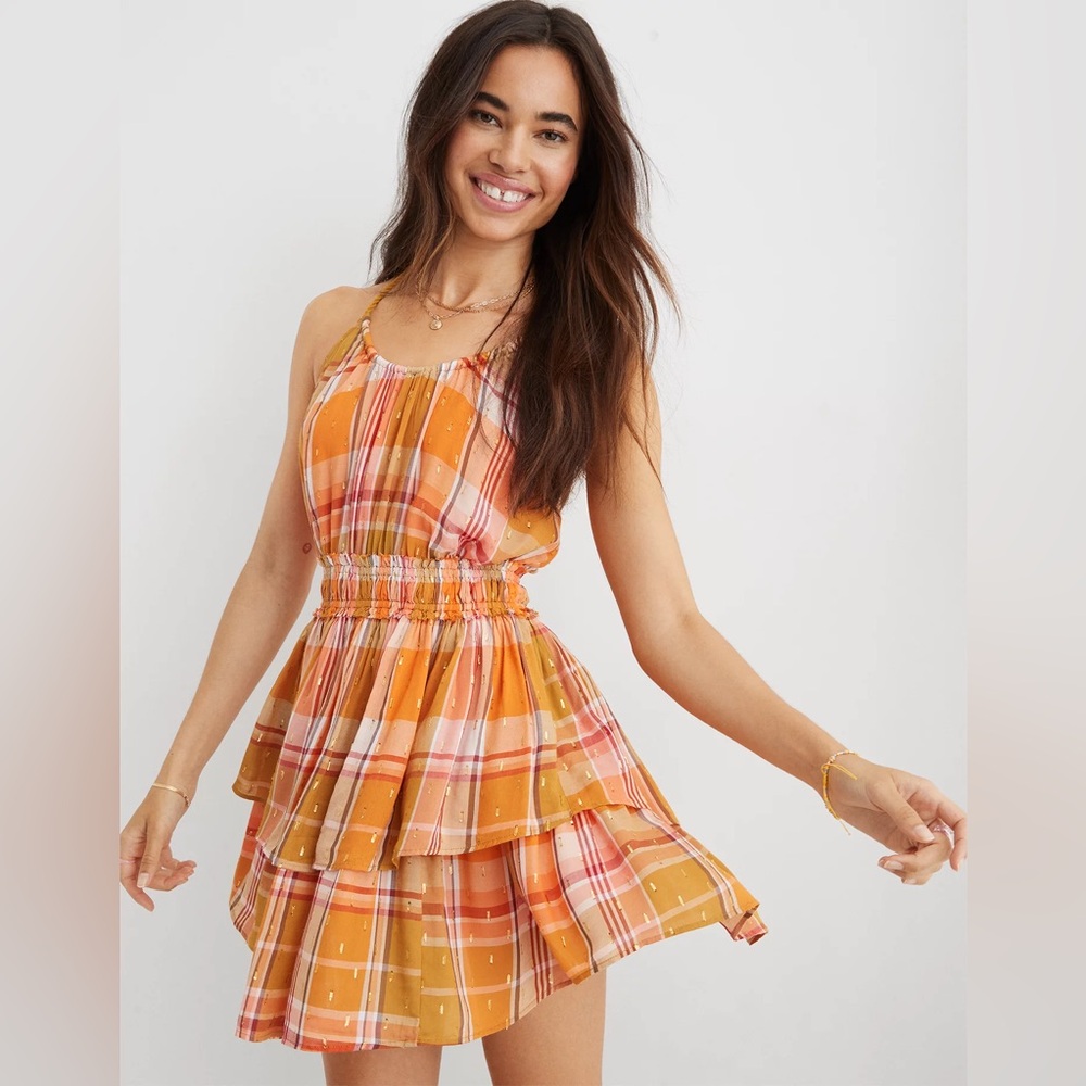 Aerie Plaid Ruffle Mini Dress. Size XL. NWOT.